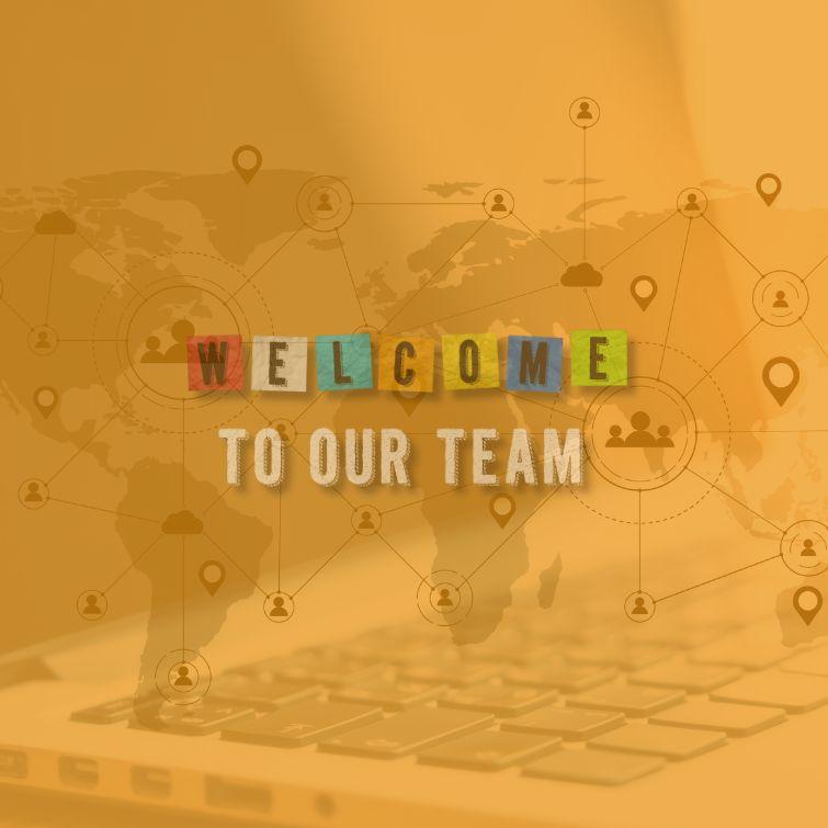 A globe map with remote team networks is in the background and a message in the center, 'Welcome To Our Team.'