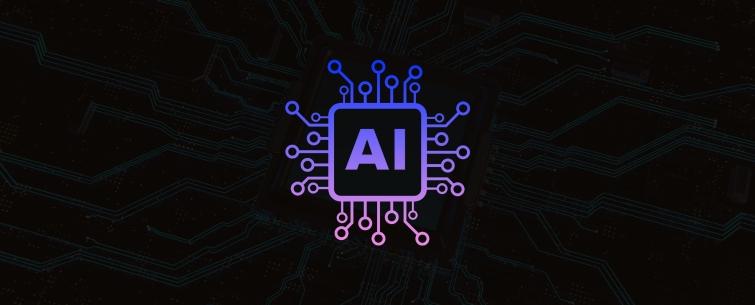 The background features an image of a computer chip on a circuit board, with the icon of AI in the center.